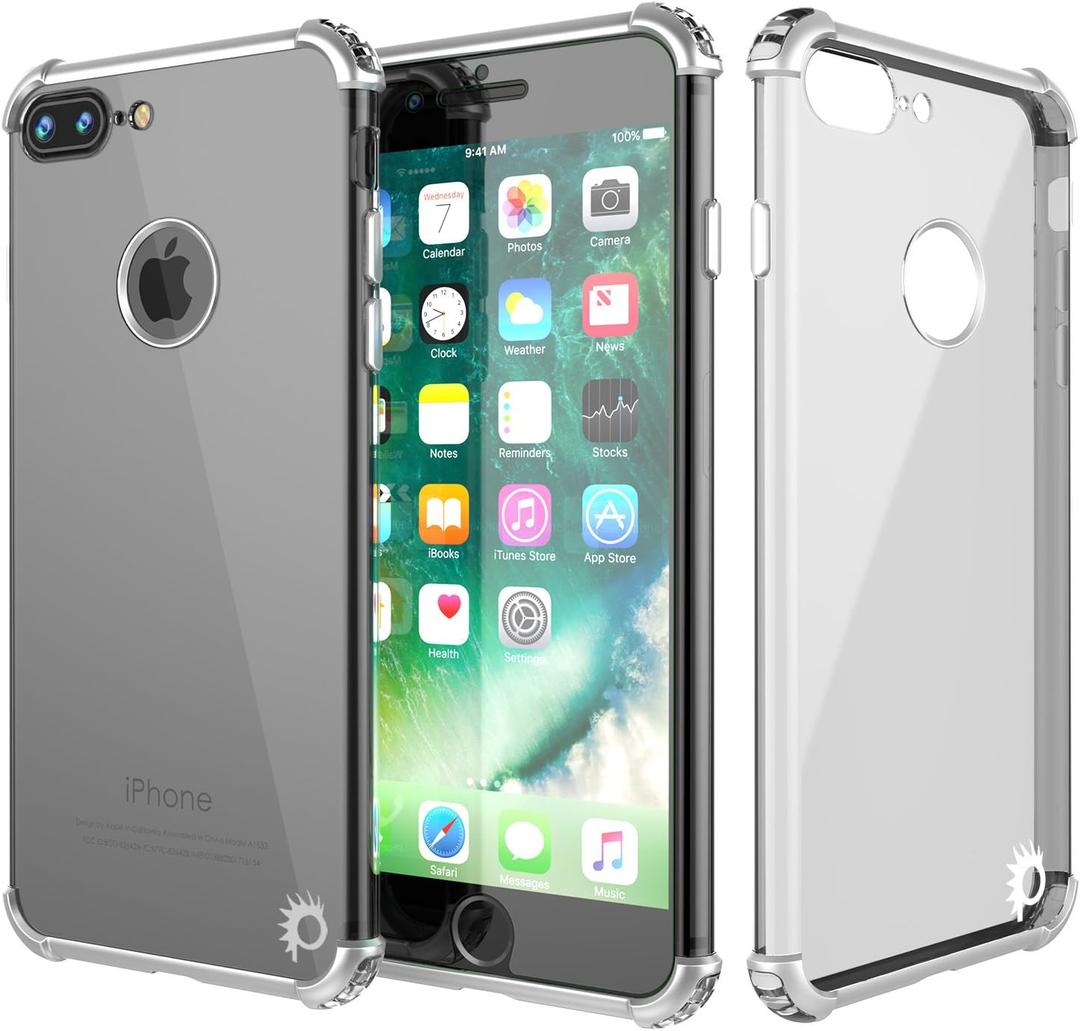 iPhone 8 Plus Case, Punkcase [Blaze Series] Protective Cover W/PunkShield Screen Protector [Shockproof] [Slim Fit] for Apple iPhone 7/8/6/6s Plus [Silver]