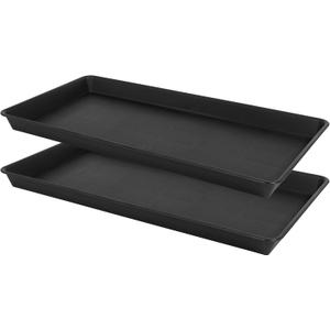 2 Pack Plant Saucer Tray Rectangular, Plant Growing Nursery Trays, Heavy Sturdy Seed Starting Trays, Plants Starter Saucers for Indoors No Holes, Seed Starter Growing Tray (17.5"x10.6", Black) (17.5'' x 10.6'' x 1.5'' (2 pack))