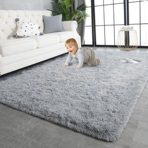 TWINNIS Super Soft Shaggy Rugs Fluffy Carpets, 5x8 Feet, Indoor Modern Plush Area Rugs for Living Room Bedroom Kids Room Nursery Home Decor, Upgrade Anti-Skid Rectangular Fuzzy Rug, Grey