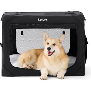 Lesure Collapsible Dog Crate - Portable Travel Kennel for Medium Dog, 4-Door Pet Crate with Mesh Windows, Indoor & Outdoor, Black (30.0"L x 21.0"W x 21.0"H)