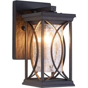 Dusk to Dawn Outdoor Wall Lanterns Small Modern Exterior Light Fixture Aluminum with Crack-Like Glass, UL and IP65 Waterproof Wall Sconce Outdoor Wall Light for Porch, Garage, Front Door, Black