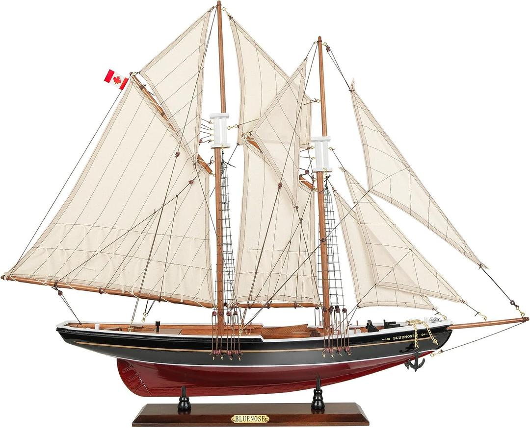 SAILINGSTORY Wooden Sailboat Model Ship Bluenose 1/60 Scale Replica Schooner Sailboat Decor Large