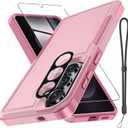 for Samsung Galaxy S26+ Plus Case with Screen Protector+Camera Lens Cover,Military Grade Heavy Duty Shockproof Phone Cover with Wrist Lanyard Strap for Samsung S26Plus,Cute Pink