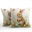 2 x Easter Bunny Eggs Pillow Covers 18X18 Inch Wildflowers Butterfly Rabbit Decorative Pillow Cases Spring Holiday Throw Pillows Set of 2 Farmhouse Decor for Sofa Couch Outdoor