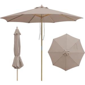 9FT/10FT Wood Patio Umbrella, Large Outdoor Table Pool Umbrella