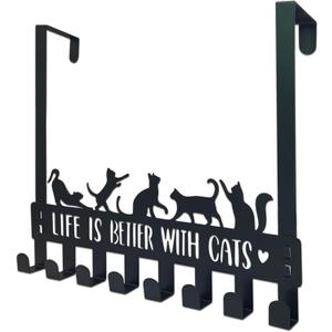 BiaGift Over The Door Hooks Hanger, Coat Rack, Black Cat Gifts for Lovers, 8 Decorative Towel Rack Organizer, Hanger Hook, Decor Bathroom Accessories