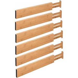 Bamboo Drawer Dividers Adjustable Expandable Drawer Organizer, 6-Pack Bamboo Separators for Kitchen, Dresser, Clothes, Utensils & Home Organization