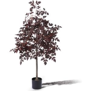 4ft Thanksgiving Plum Cimicifuga Stems Seeded Fall Tree Artificial Ficus Leaf Tree Plant Decor Autumn Halloween Faux Decor for Party Porch Fireplace Front Door Outdoor Indoor Decoration