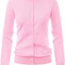 GRACE KARIN Women's Long Sleeve Button Down Crew Neck Classic Sweater Knit Cardigan (Medium, Light Pink)