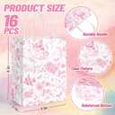 16 Pcs Floral Paper Gift Bags Pink White Flower Bird Party Favor Bag with Handle Chinoiserie Hydrangea Branches Goodie Candy Treat Bags for Wedding Birthday Anniversary Bridal Shower