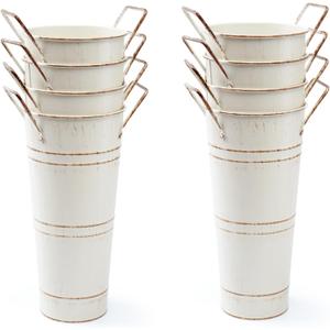 Notakia Galvanized Metal Vases Farmhouse French Flower Bucket Vases for Cut Flowers for Home Decor and Wedding Table Centerpiece Decorations (Beige Set of 8) (9.05in Small)