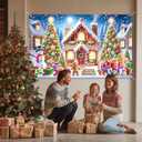 Christmas Banner Gingerbread House Xmas Backdrop Snowman Gingerbread Man Gifts Christmas Trees 71x43 Inches Winter Wonderland Holiday Indoor Outdoor Party Photo Background Decoration