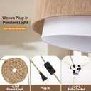 Plug in Pendant Light, 18 Rattan Plug in Chandelier with 15.7FT Light Cord, Hanging Light with Handwoven Hemp Rope Lampshade for Living Room Bedroom Kitchen