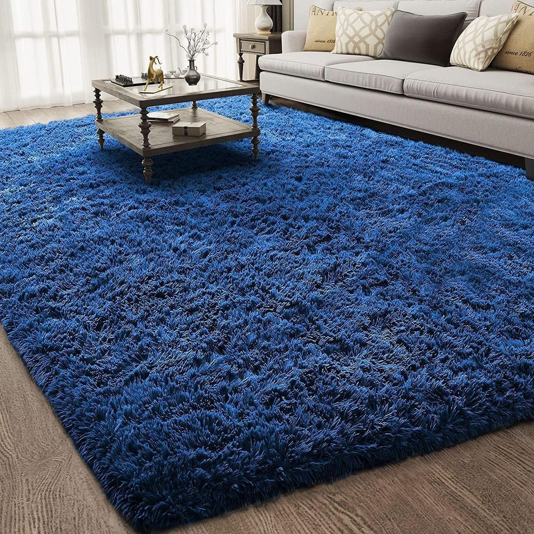 Ophanie Upgrade 5x8 Rugs for Bedroom, Blue Fluffy Shaggy Soft Area Rug, Non-Slip Indoor Floor Carpet for Living Room, Kids Baby Boys Teen Dorm Home Decor Aesthetic, Nursery