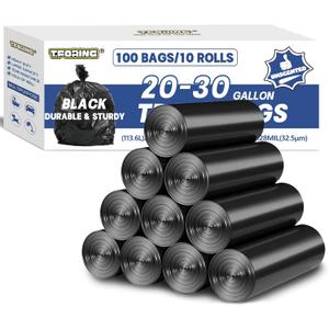20-30 Gallon Trash Bags Black - 1.28 Mil Thick,30" x 35" Large Garbage Bags 100 Count20+ Gallon Heavy Duty Trash Can Liners Unscented for Kitchen Home Office Commercial Outdoor