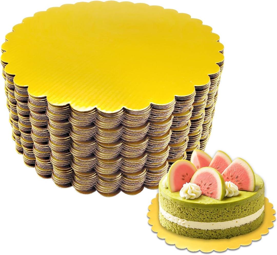 50 Pcs 10 inch Gold Cake Boards Round, Food-Graded Cardboard, Waterproof and Oil-Proof, Sturdy Corrugated, Ideal for Baking, Cake DIY, Dessert and Craftin
