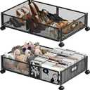 Under Bed Storage Containers, 2 Pack Foldable Underbed Storage Containers with Handles and Wheels,Folding Bed Shoes Clothes Organizer, Easy Assembly Underbed Storage for Toy, Bedding, Bedroom (Black)