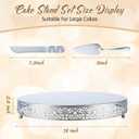 Wenqik 18 Inch Silver Cake Stand Set Metal Round Cupcake Dessert Stand with Cake Cutting, Spatula Wedding Cupcake Pastry Display Candy Holder Display for Wedding Party Birthday Baby Shower(Classic)
