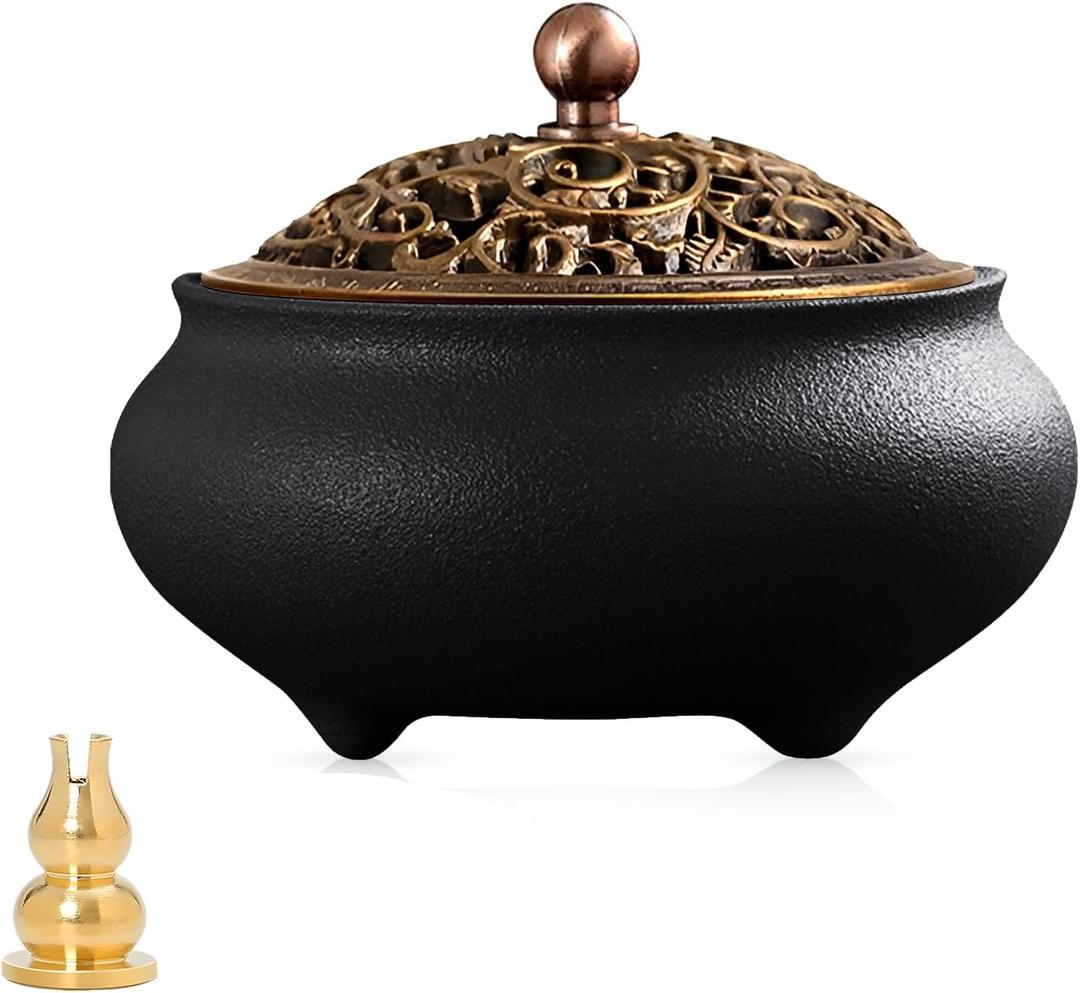 Coil Incense Burner Ceramic Cone Incense Burner Holder Suitable for Incense/Cone/Coil/Stick, Sage, Mosquito Incense, and Charcoal. Incense Holder+Fireproof Cotton Inside. (Black) Coil Incense Burner Ceramic Cone Incense Burner Holder Suitable for Incense/Cone/Coil/Stick, Sage, Mosquito Incense, and Charcoal. Incense Holder+Fireproof Cotton Inside. (Black)