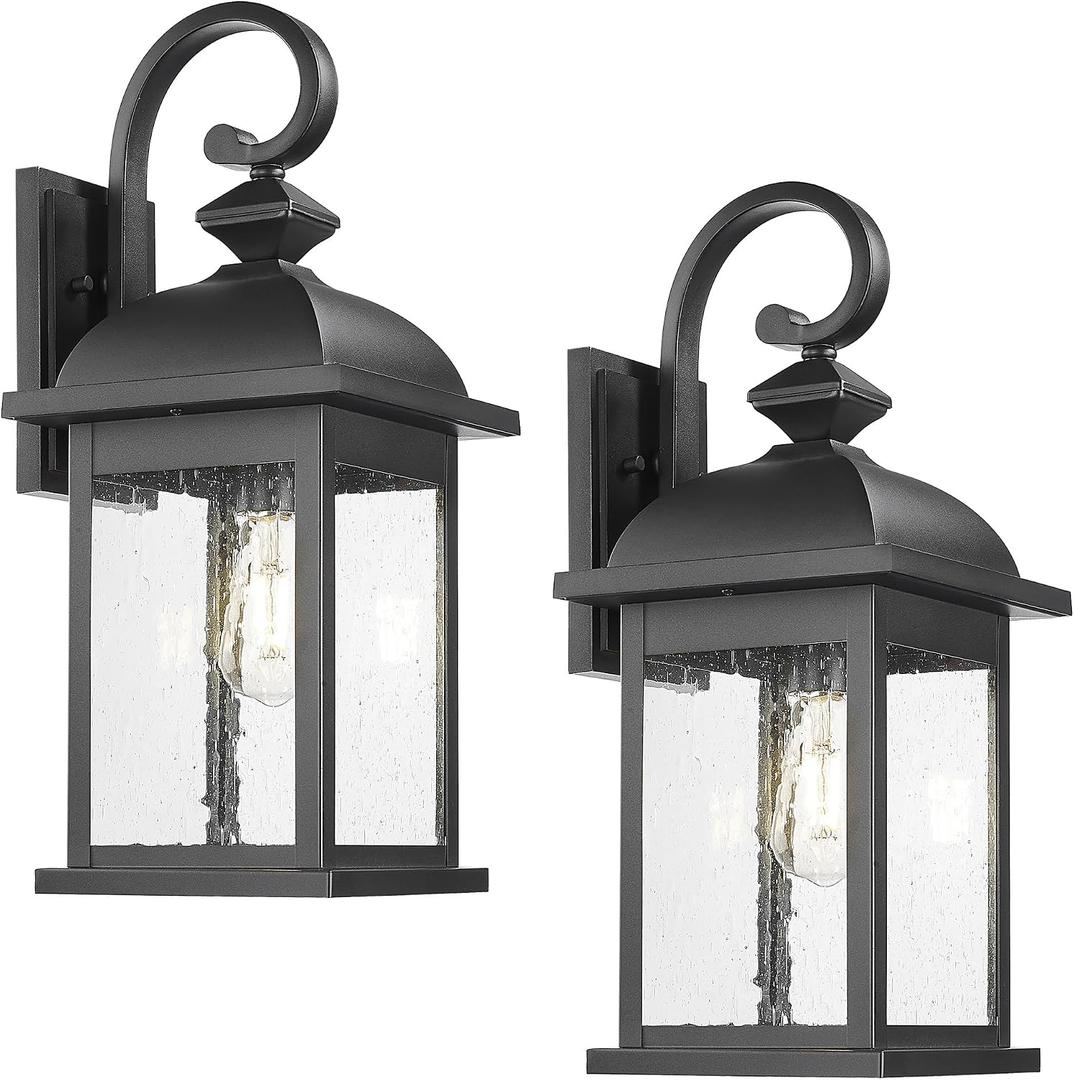 FEMILA 21" Outdoor Wall Light Fixture, 2 Pack Modern Outdoor Wall Sconce, Rust-Proof Waterproof Wall Light with Seeded Glass, Ideal for Porch, Patio, Entryway, Garage, 4FD54B2-2PK BK
