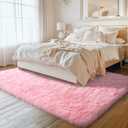 KICHOWUA Thick Area Rug 5x8 Pink Fluffy Fuzzy for Girls Bedroom, Washable Plush Pastel Big Rugs for Living Room, Modern Soft Shag Shaggy Furry Thickened Toddler Nursery Kids Dorm Room Carpet