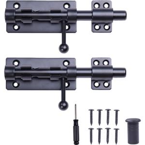 Barrel Bolt Latch, 6.3" Heavy Duty Gate Latch Slide Lock Solid 304 Stainless Steel Bolt Lock for Inside Door, Black Finished Shed Door Latch(2 Pack)