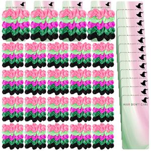 60 Pcs Christmas Witch Party Favors Bulk Pink and Green Hair Scrunchies with 12 Pcs Hair Don't Care Cards Elastic Bobbles Ropes Witch Themed Accessories Christmas Party Gifts Stocking Stuffers