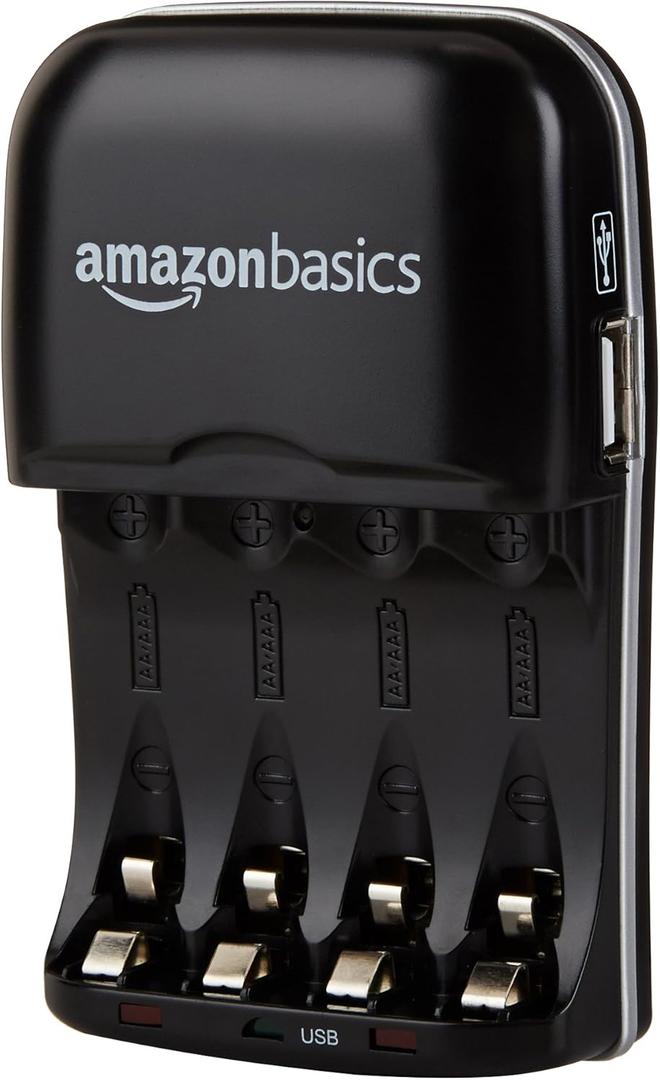 Amazon Basics Rechargeable Battery Charger for AA & AAA Nickel-Metal Hydride (NiMH) Batteries with USB Charging Port, Black