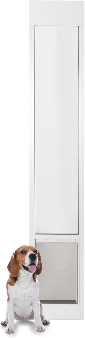 PetSafe 1-Piece Sliding Glass Pet Door for Dogs & Cats - Adjustable Height 91 7/16" to 96"- Large, White, No-Cut DIY Install, Aluminum Patio Panel Insert, Great for Renters or Seasonal Installation