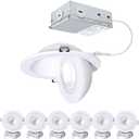 POPANU 6-Inch Gimbal Recessed Light - 12W 90° Tilt & 360° Rotation, 5CCT (2700K-5000K), IC Rated LED Eyeball Recessed Lighting, for Sloped Ceilings, Soffit Light, Hallway, Kitchens, White 6 Pack