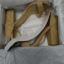 PARTY Women's Chunky Heels Open Toe Ankle Strap 3 inch Heeled Sandals (Beige) Size 7