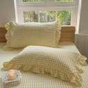 NSNLGSGC Yellow Ruffled Plaid Gingham Standard Size Pillow Shams 20"x26", Set of 2 Taupe Checked Pre-Washed Microfiber Farmhouse Pillowcases for Bed/Sofa (20"x26", Yellow Gingham), 4 Pcs