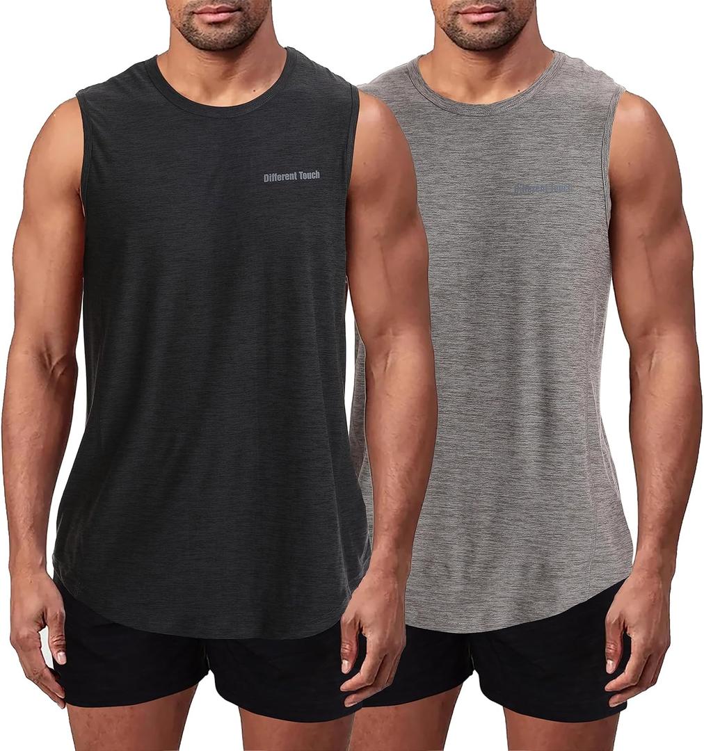 Different Touch Mens 2 Pack Active Gym Workout Sleeveless Shirts Quick Dry Crew Neck Muscle Tank Top (XL) Different Touch Mens 2 Pack Active Gym Workout Sleeveless Shirts Quick Dry Crew Neck Muscle Tank Top (XL)