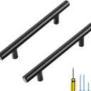 Ravinte 25 Pack 4 inch Hole Center Black Cabinet Pulls Kitchen Cabinet Handles 6-3/8" Overall Length Matte Black Hardware for Cabinet