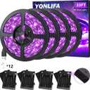 33Ft Black Light Strip, USB & Battery Operated Black Lights for Glow Party, Blacklight Strip lights for Halloween Decoration Room Decor Glass Cabinet Case Display, Light Paint(4Pack*8.2ft)