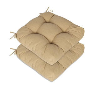 Aoodor 19" x 19" x 5" Tufted Outdoor Chair Cushions, Water Resistant & Fade Resistant Polyester Dining Chair Pads with 2 Straps for Patio Furniture, Set of 2