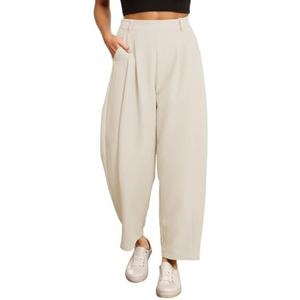 EVALESS Womens Wide Leg Barrel Pants Elastic High Waisted Business Casual Work Pants Trousers with Pockets XL
