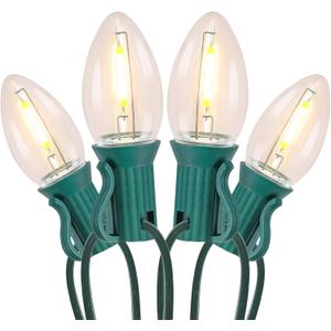 100FT C7 Christmas Lights Outdoor, Vintage Christmas String Lights with 66+1 E12 LED Dimming Bulb, Connectable C7 Roof-line Hanging Lights Waterproof for Xmas Tree Holiday Party Patio Yard Decoration (Warm White)