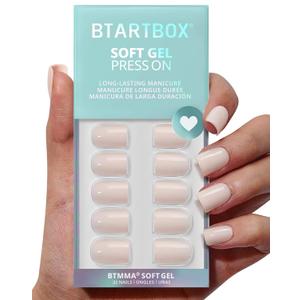 BTArtbox Press On Nails Square - Pastel Short Press On Nails with Glue for Women, Opaque Soft Gel Glue On Nails in 16 Sizes - 32 Stick On Nails Kit, Brief Nude