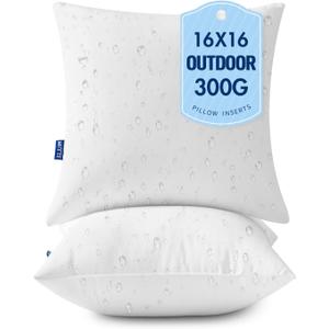 MIULEE 16x16 Outdoor Pillows,Set of 2 Throw Pillows Waterproof,Soft Support Throw Inserts Decorative Water Resistant for Patio Furniture and Garden