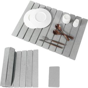 2pcs Stone Dish Drying Mat for Kitchen Counter, Quick-Dry Diatomaceous Earth Water Absorbent Pad & Countertop Drainer, Home Essentials for Bath and Pets - Light Grey, 24x16 & 8x4
