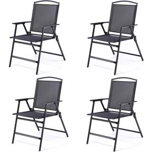 Patio Folding Sling Dining Chairs Portable Outdoor Indoor Backrest Household Seats for Outside Lawn Garden Balcony Pool Yard with Armrest Set of 4(Black) Patio Folding Sling Dining Chairs Portable Outdoor Indoor Backrest Household Seats for Outside Lawn Garden Balcony Pool Yard with Armrest Set of 4(Black)