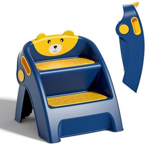 TPN Toddler Step Stool for Bathroom Sink and Potty Training Durable Anti-Slip,Anti-Tip A-Frame,10-Second Assembly, 2-Step Potty Stool with Wide Steps (Navy Blue)