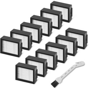Filter Replacement for Roomba E I & J Series i7 i7+/plus i3 i3+ E5 E6 E7 i4 i6 i6+ i8 i8+ Vacuum Cleaners Parts, 12 Pack 4639161 High Efficiency Filters + 1 Cleaning Brush
