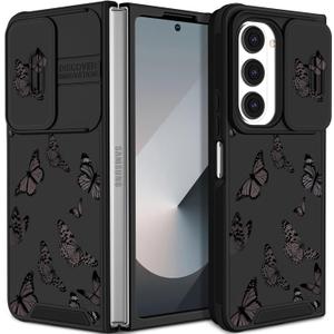 Funermei for Samsung Galaxy Z Fold 6 Case - Women Girls Cute Phone Cover Girly Pretty Aesthetic Black Butterfly Unique Design with Camera Cover Funda for Samsung Fold 6 Case