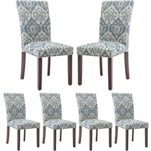 COLAMY Upholstered Parsons Dining Chairs Set of 2 , Fabric Dining Room Kitchen Side Chair with Nailhead Trim and Wood Legs - Blue/White Flower