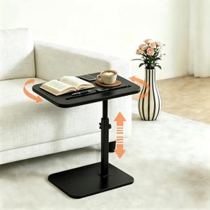TV Tray Table for Couch, 360 Swivel Height Adjustable Couch Table, C Shaped End Table Slides Under Sofa, Snack & Laptop Side Tray for Small Spaces, Black