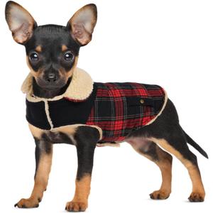 Winter Coat for Small and Medium Dogs, Puppy Plaid Jacket, Cotton Coat for Cold Weather, Windproof Warm Dog Garments, Pet Thickened Outfits Indoor Outdoor, Red S