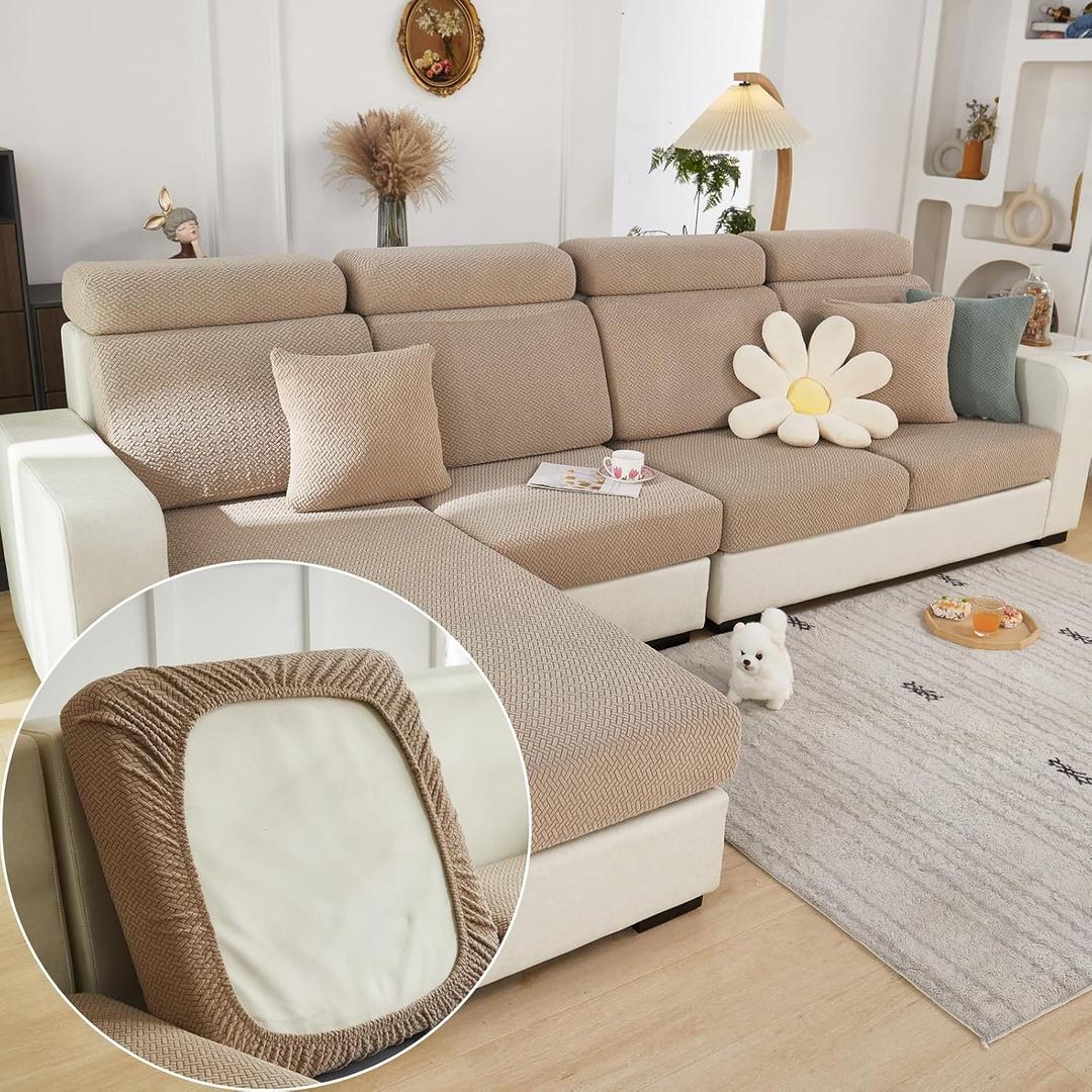 Yoovat Couch Cushion Covers for Sofa Couch Covers Wear-Resistant Universal Sofa Cover Washable Stretch for Sectional Slipcovers (Texture-Light Coffee,Extra Large Single Seat Cover)
