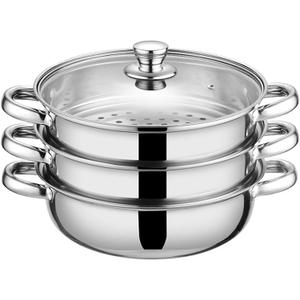 Steamer Pot for Cooking 11-inch Steam Pots with Lid, Multipurpose Steam Pot Stainless Steel Steaming Pot Cookware with Handle for Vegetable, Stews, Pasta, Dumpling, Sauce, Food (3 Tier)
